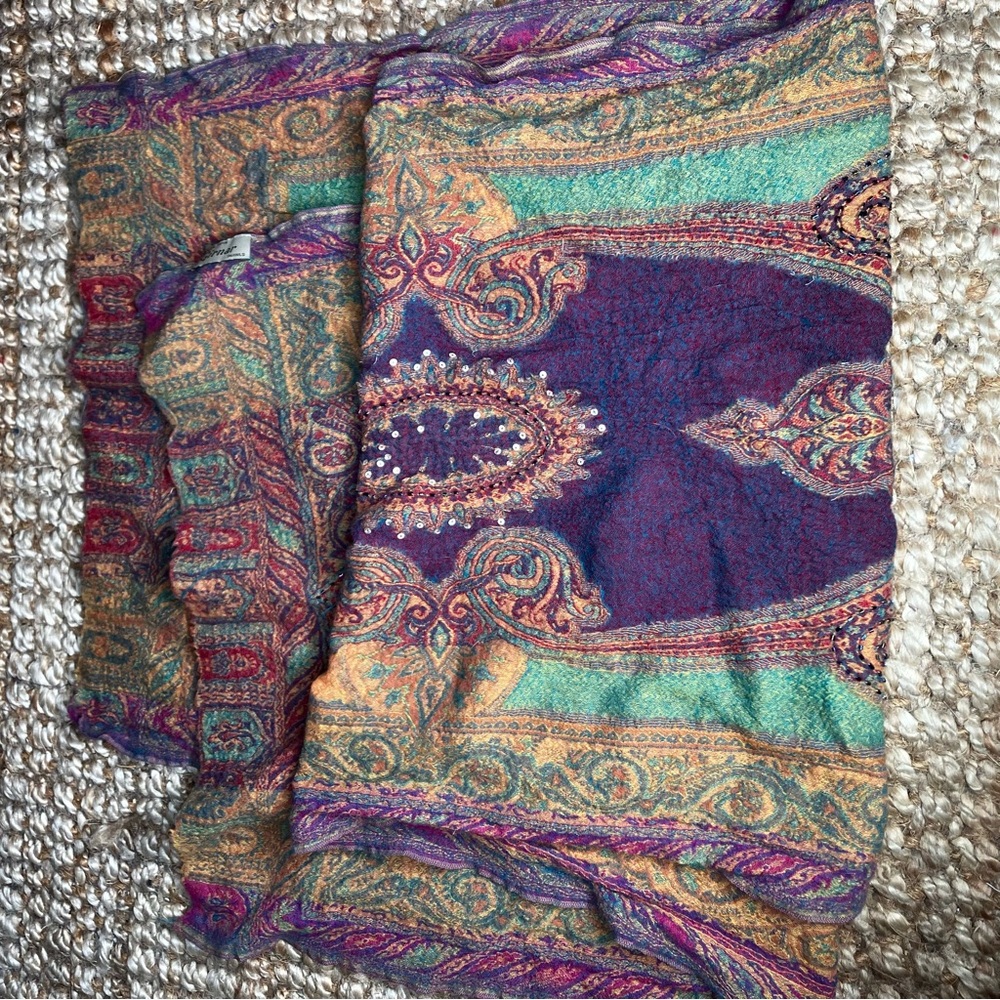 Girnar superfine wool colorful beaded pashmina